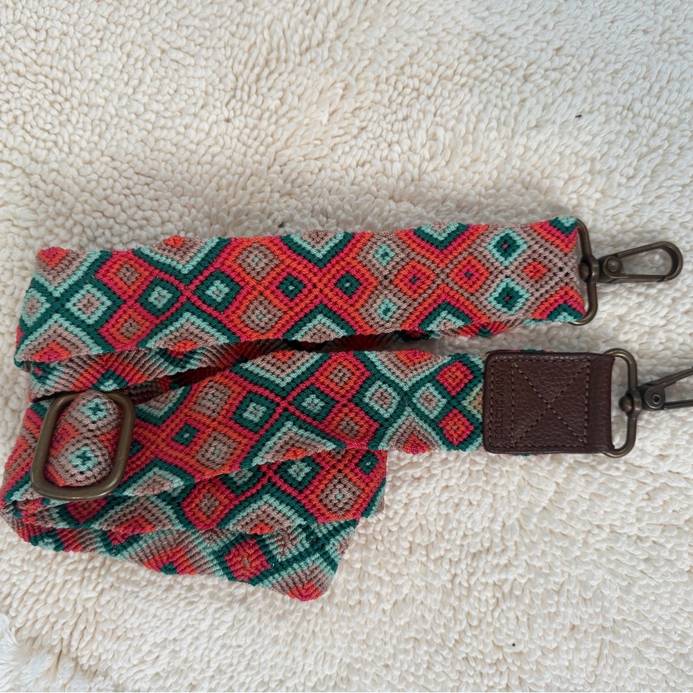 Eclectic Array Colorful Geometric Mexican Wiven Patterned Bag Strap with leather